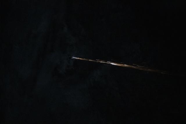 A piece of unidentified space debris is pictured from the International Space Station